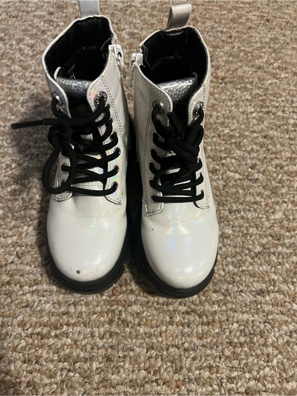 Skechers Kids White Lace-Up Combat Boots with Black Soles